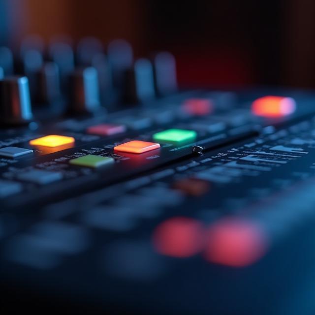 Detalhe de mixer digital e equipamentos de última geração